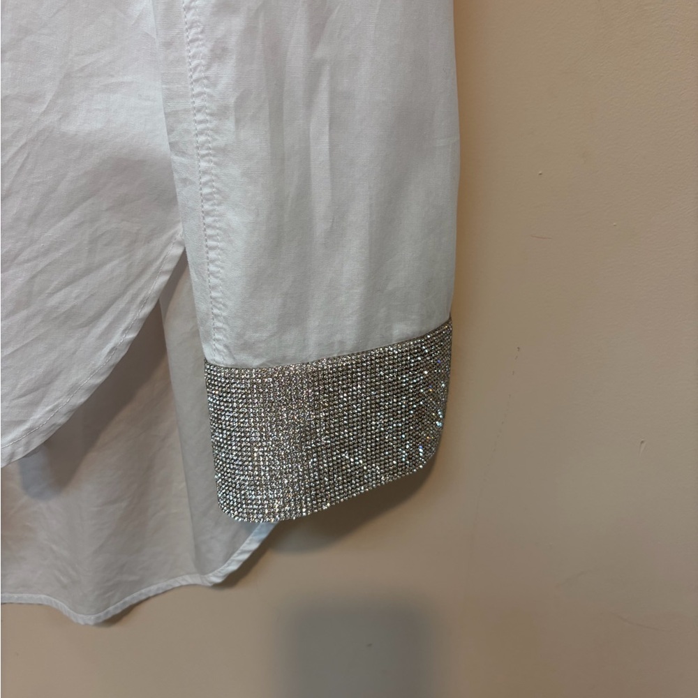 Chic White Button Down Shirt with Sparkling Silver Cuffs